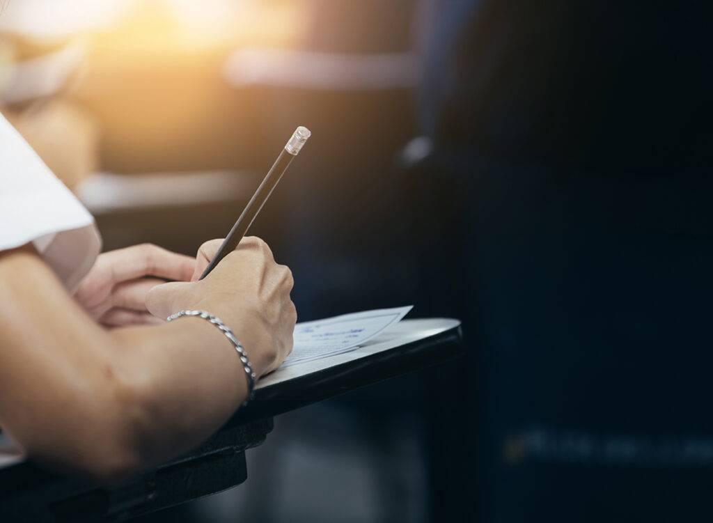 a student taking an exam