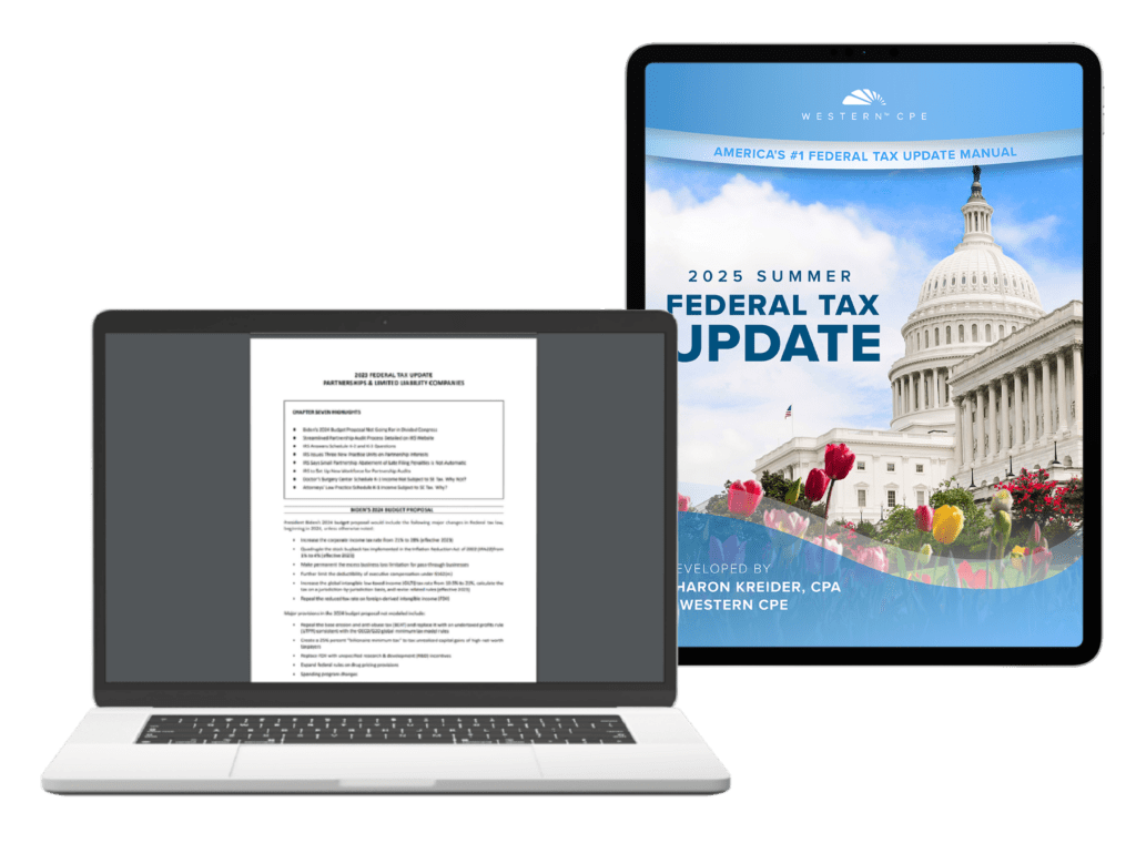 Example FTU page with 2025 Summer Federal Tax Update tablet