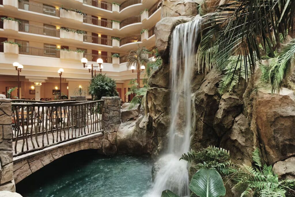 Waterfall and greenery at the Embassy Suites by Hilton Anaheim South