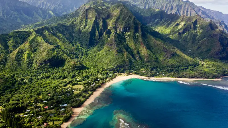 Overhead view of Maui mountains and beach