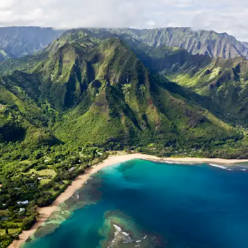 Maui, Hawaii forest and beach overhead shot