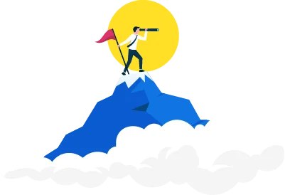 Business man looking forward on mountain top